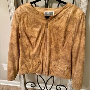 JM Collection Snakeskin Print Faux‎ Suede Tan Zip Up Jacket Size 14